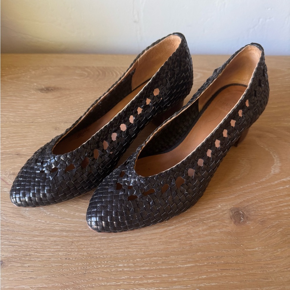 Sezane Anya High Heels Black Woven Women's Shoes Size 37
